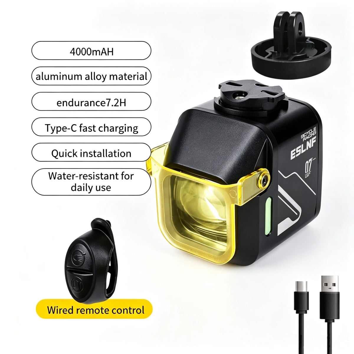ESLNF Aluminum Bike Accessories 1200Lumens 4000Mah Type-C Charging Dust-Proof And Rain-Proof Bicycle Front Light