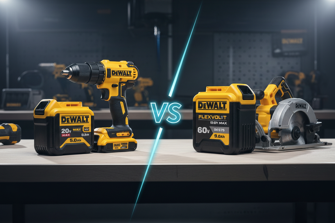 Compare DEWALT 20V MAX and 60V FlexVolt battery systems.