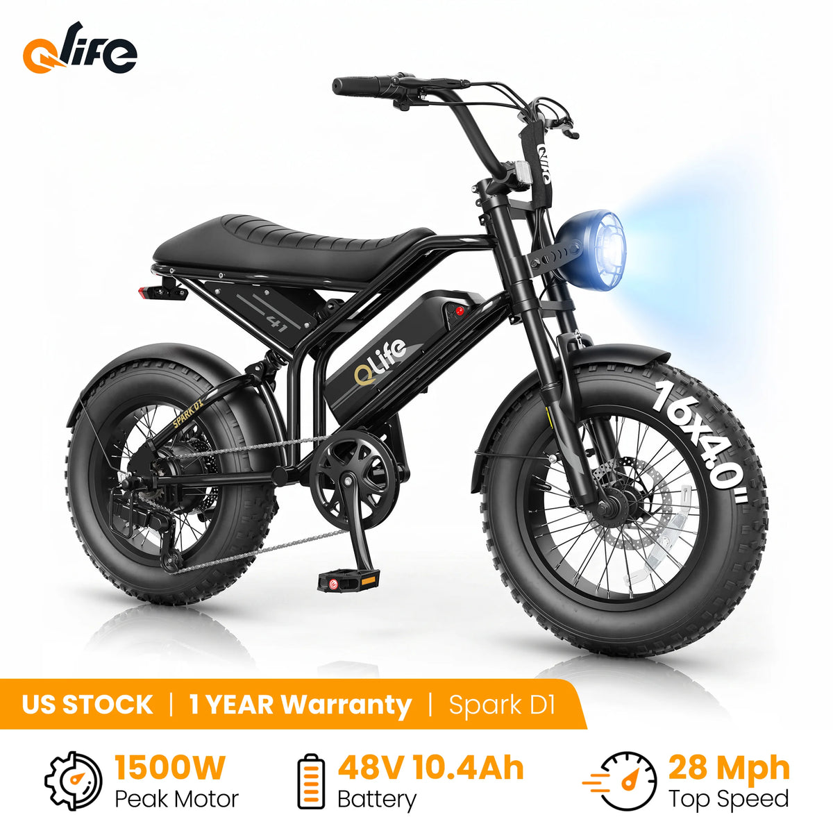 Qlife Spark D1 Electric Bike | 1500W 48V Fat Tire Ebike