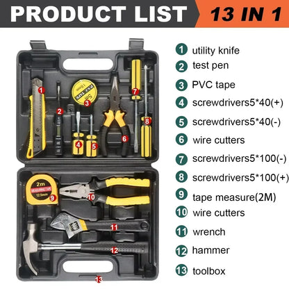 Tools Set General House Hold Hand Tool Kit with Plastic Toolbox Storage Case Used To Car Repair and Home Repair