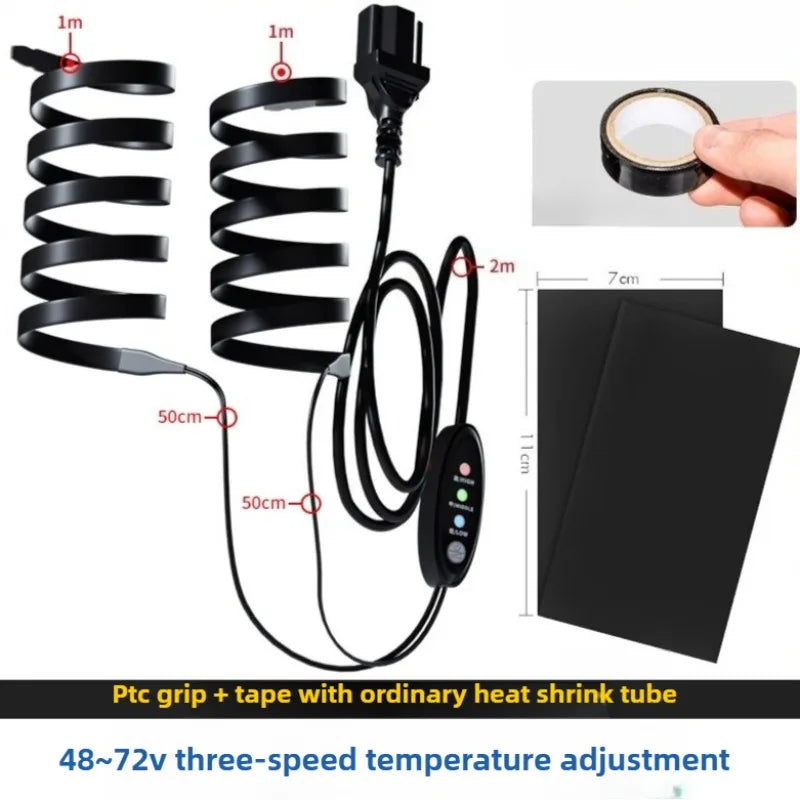Electric Bike Heating Handle PTC Heating Temperature 48v60v72v Easy Install Winter Handle Durable Electric Bicycle Accessories