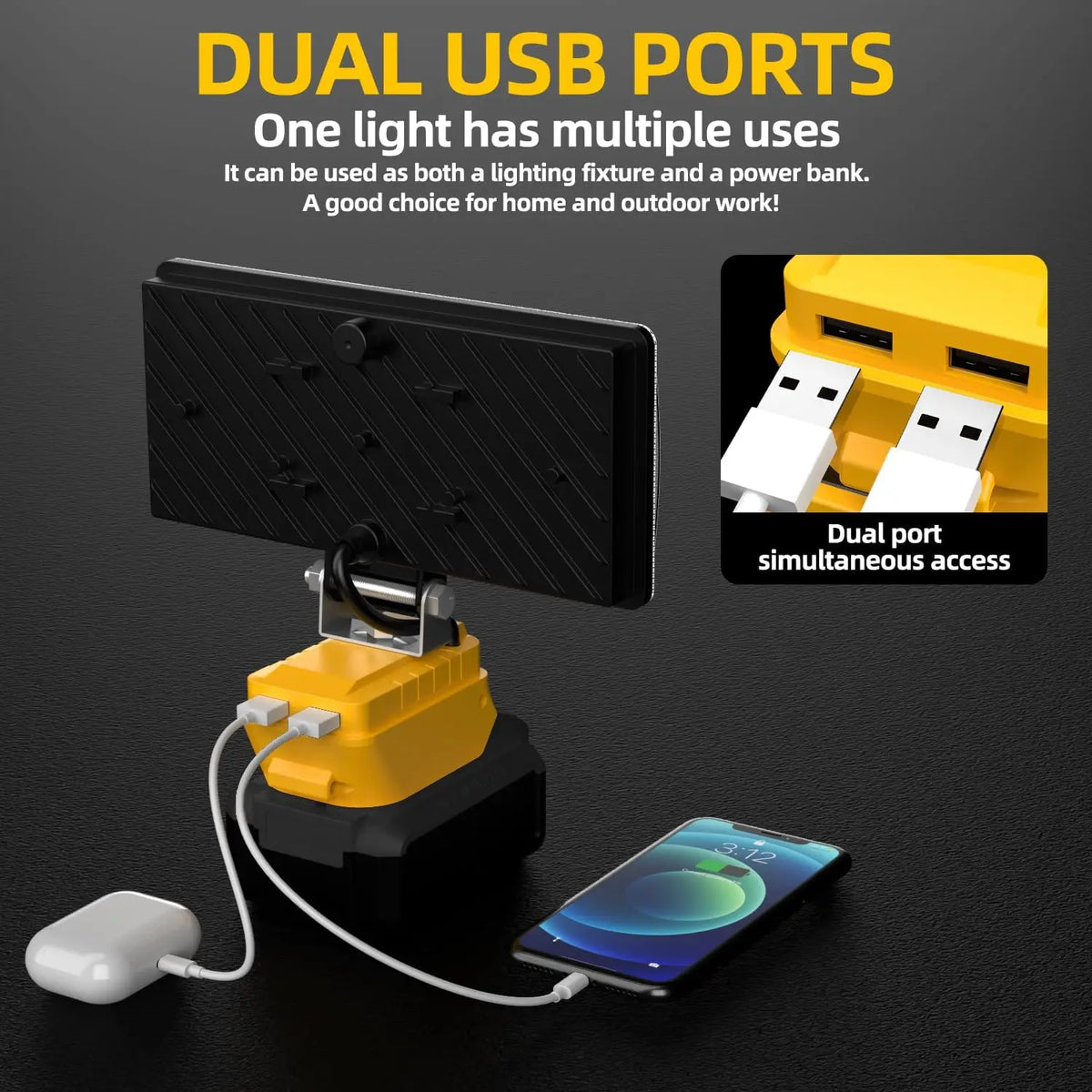 Power Tool Accessories 8 Inch Work Light for Dewalt 18V 20V Battery LED Spotlight USB Outdoor Fishing Jobsite Emergency Lighting