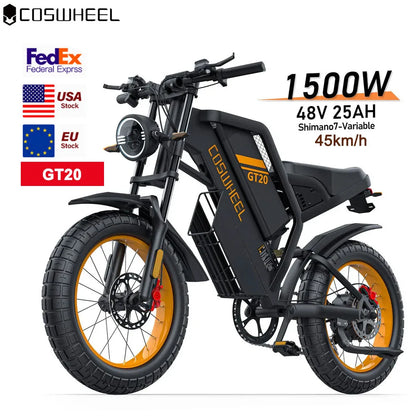 Coswheel Electric Bike for Adult 2000W 60V Off-Road Motorcycle Mountain Bikes 20Inch Electric Bike Fatbike Motorcycles E-bike