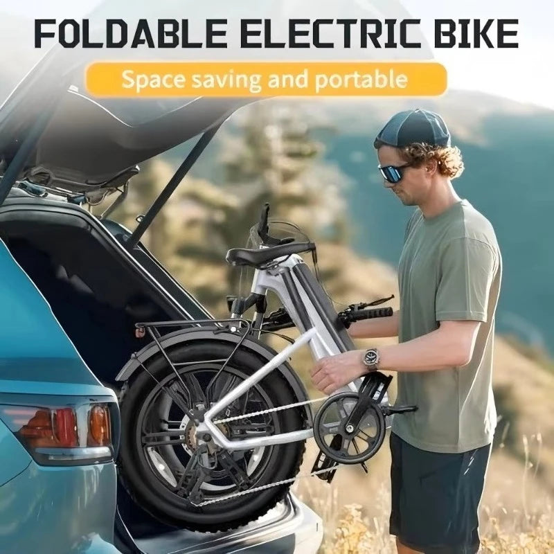 OEM EU Stock F008 48V 20" Foldable E-bike Fat Tire Electric Bicycle with Fashion Design Integrated Removable Battery