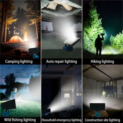 Power Tool Accessories 8 Inch Work Light for Dewalt 18V 20V Battery LED Spotlight USB Outdoor Fishing Jobsite Emergency Lighting