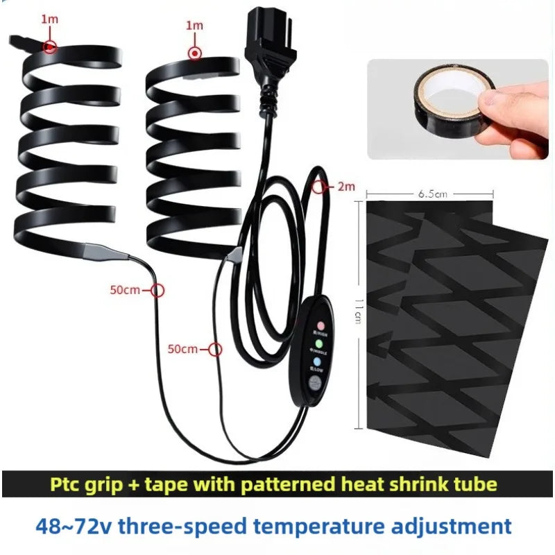 Electric Bike Heating Handle PTC Heating Temperature 48v60v72v Easy Install Winter Handle Durable Electric Bicycle Accessories