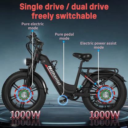 Nathaniel SYR08 2000W Dual Motor E-Bike, 20*4.0 Fat Tire, 20AH Detachable Battery, Speed 50+, Daily Commuting, Adult Electric Bi