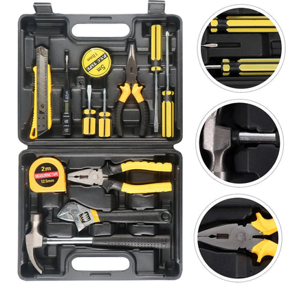 Household Hand Tools Set General House Hold Hand Tool Kit with Plastic Toolbox Storage Case Used to Car Repair and Home Repair