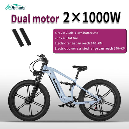 Nathaniel 2000W E-Bike SYR09 Dual Drive 26x4.0 Fat Tire 48V20AH Battery E-Mountain Bike Outdoor Sports All-Terrain Electric Bike