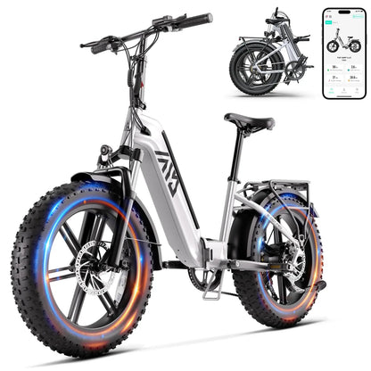 OEM EU Stock F008 48V 20" Foldable E-bike Fat Tire Electric Bicycle with Fashion Design Integrated Removable Battery