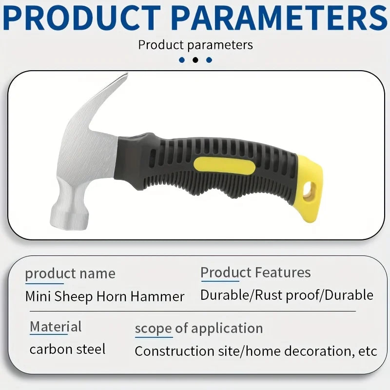 Multifunctional Mini Ramshorn Hammer 160 mm Engineering Handle Lightweight Portable Carpentry Window Breaking Hand Tools Home