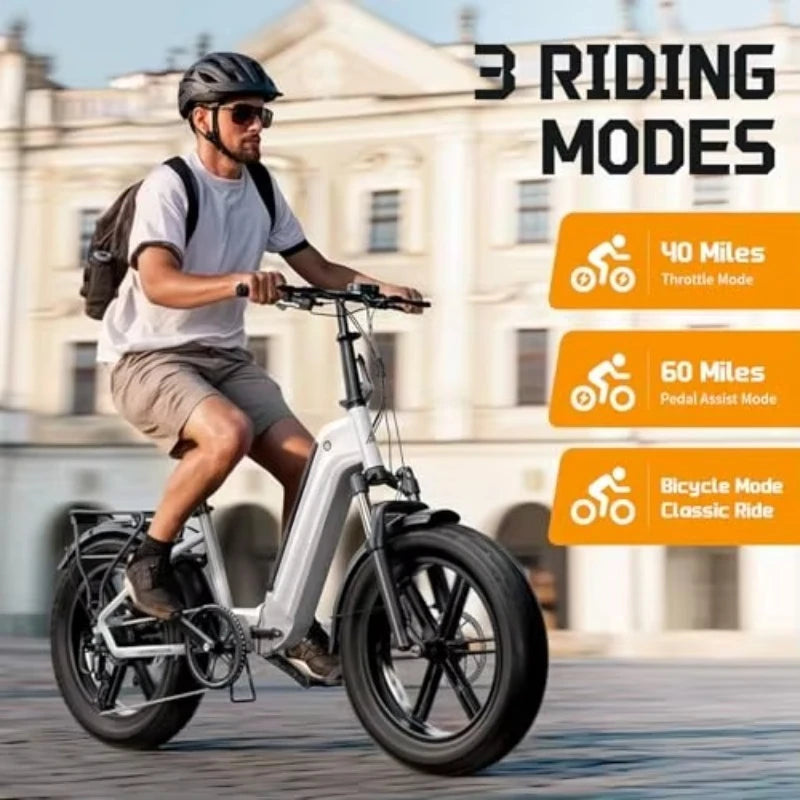 OEM EU Stock F008 48V 20" Foldable E-bike Fat Tire Electric Bicycle with Fashion Design Integrated Removable Battery