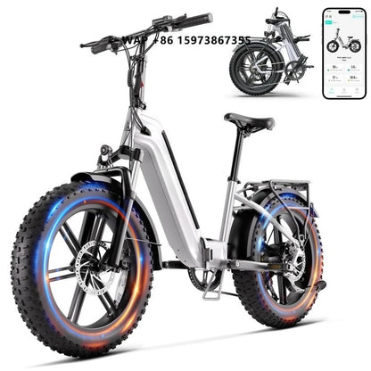 OEM EU Stock F008 48V 20" Foldable E-bike Fat Tire Electric Bicycle with Fashion Design Integrated Removable Battery