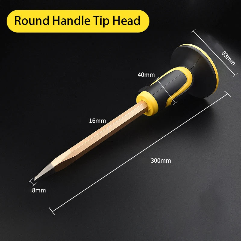Flat Head Pointed Chisel Stonemason Chisel Hand Guard Chisel Carving Knife Tungsten Alloy Steel Stone Breaking Tool Hand Tools