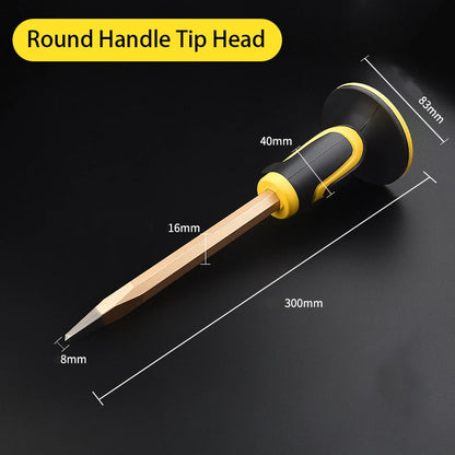 Flat Head Pointed Chisel Stonemason Chisel Hand Guard Chisel Carving Knife Tungsten Alloy Steel Stone Breaking Tool Hand Tools