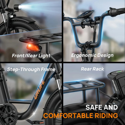 URLIFE 750W E20 Electric Bike | 48V 13Ah Removable Battery, 20MPH, 20''X3" Fat Tire, 7-Speed E-Bike with Dual Disc Brake