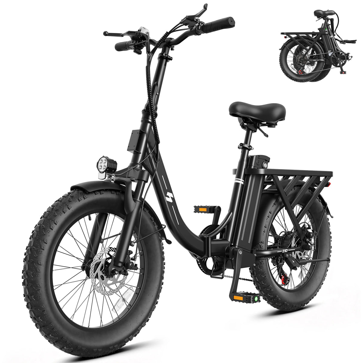 Hopepeak Z10 Folding Electric Bike for Adults, 1200W Peak Motor 48V 13.5Ah Battery, 20"×3" Fat Tire Commuter Ebike, 28MPH 80Mi,  7 Speed Foldable Electric Bicycle