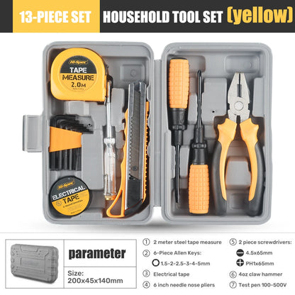 Household Hand Tools Set General House Hold Hand Tool Kit with Plastic Toolbox Storage Case Used to Car Repair and Home Repair