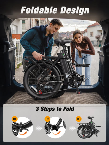Hopepeak Z10 Folding Electric Bike for Adults, 1200W Peak Motor 48V 13.5Ah Battery, 20"×3" Fat Tire Commuter Ebike, 28MPH 80Mi,  7 Speed Foldable Electric Bicycle