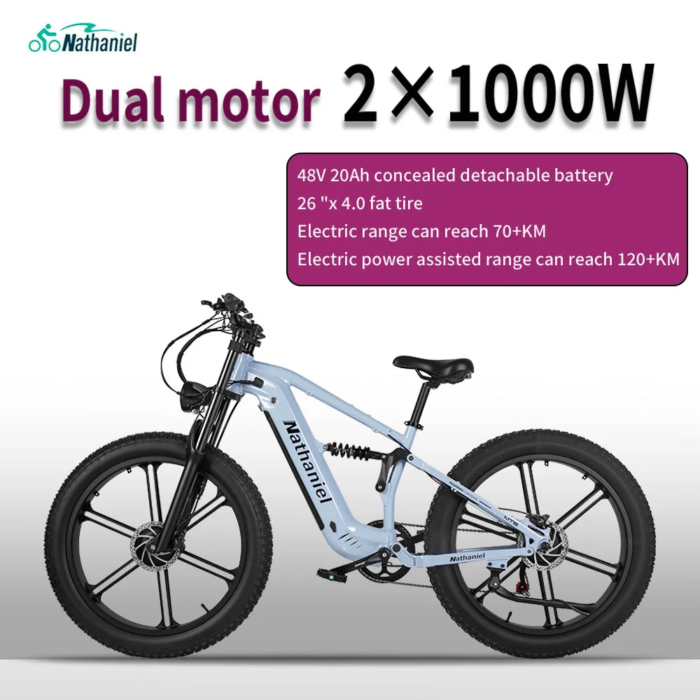 Nathaniel 2000W E-Bike SYR09 Dual Drive 26x4.0 Fat Tire 48V20AH Battery E-Mountain Bike Outdoor Sports All-Terrain Electric Bike