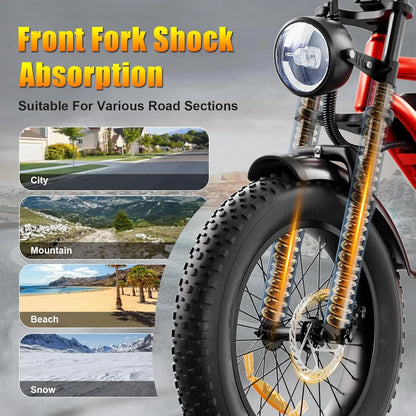 1500W Electric Bike Adults 48V 68+ Miles 7-Speed Mountain Commuter E-Bicycle, Customized