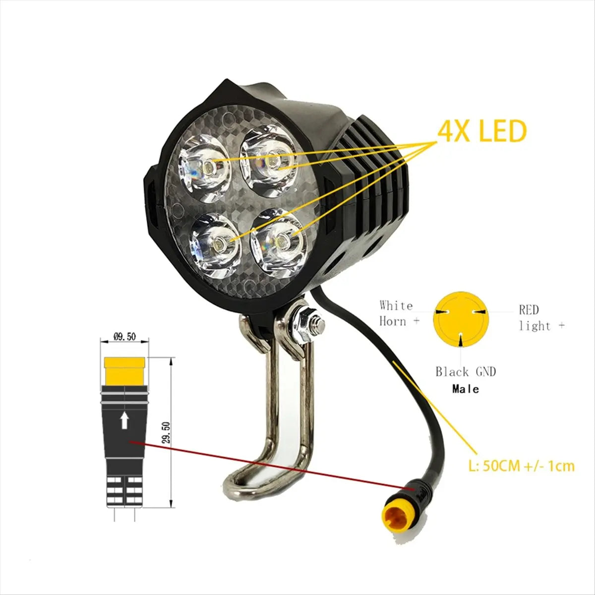 [in stock] Ebike LED Headlight Accessories 36V 48V Lamp 3pin Built-in Horn Front Light 4 LED Bulbs for Electric Scooters Bicycle